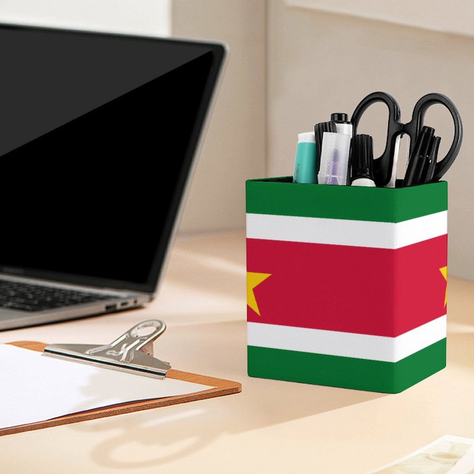 Suriname Flag Square Pen Holder