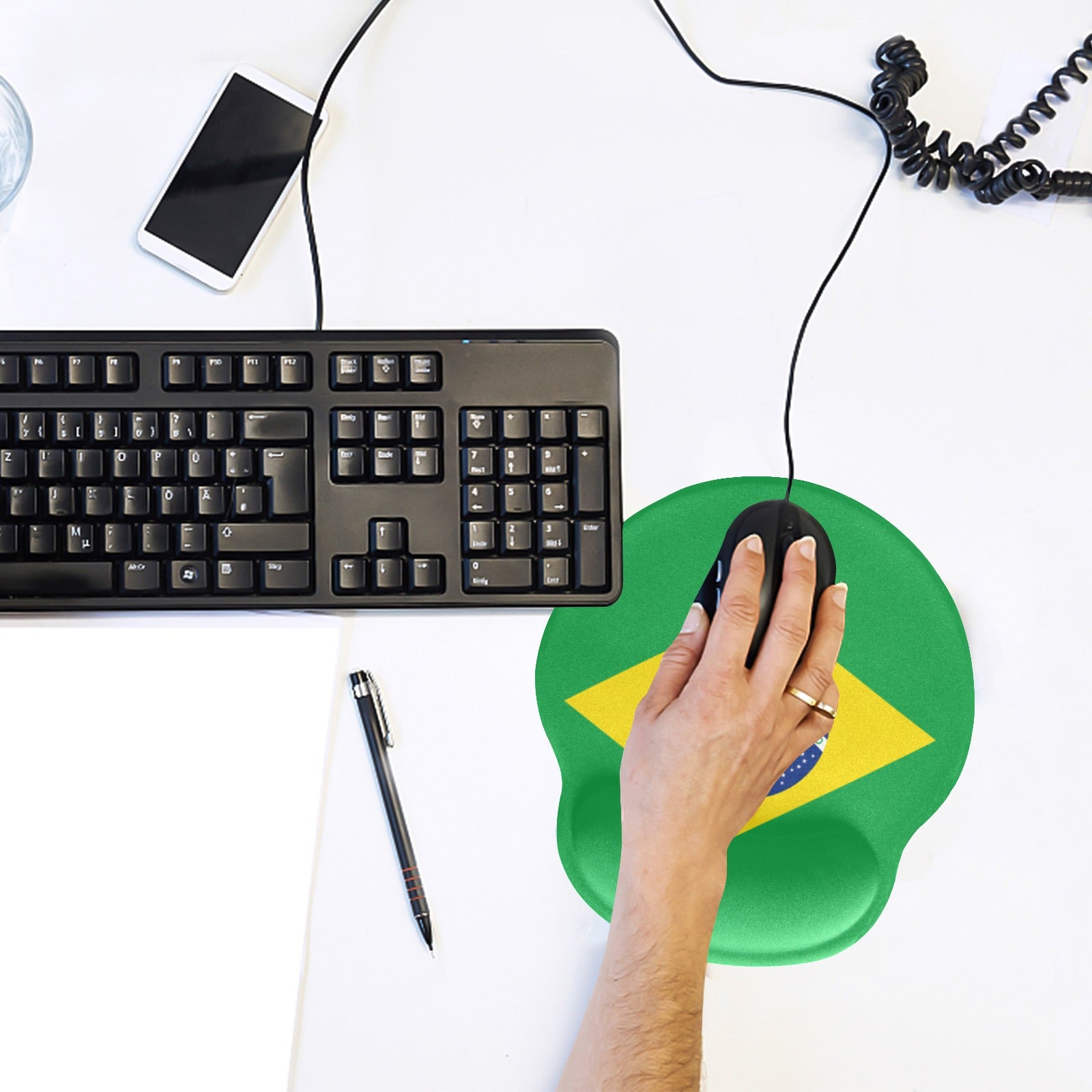 Brazil Flag Mouse Pad with Wrist Rest Support