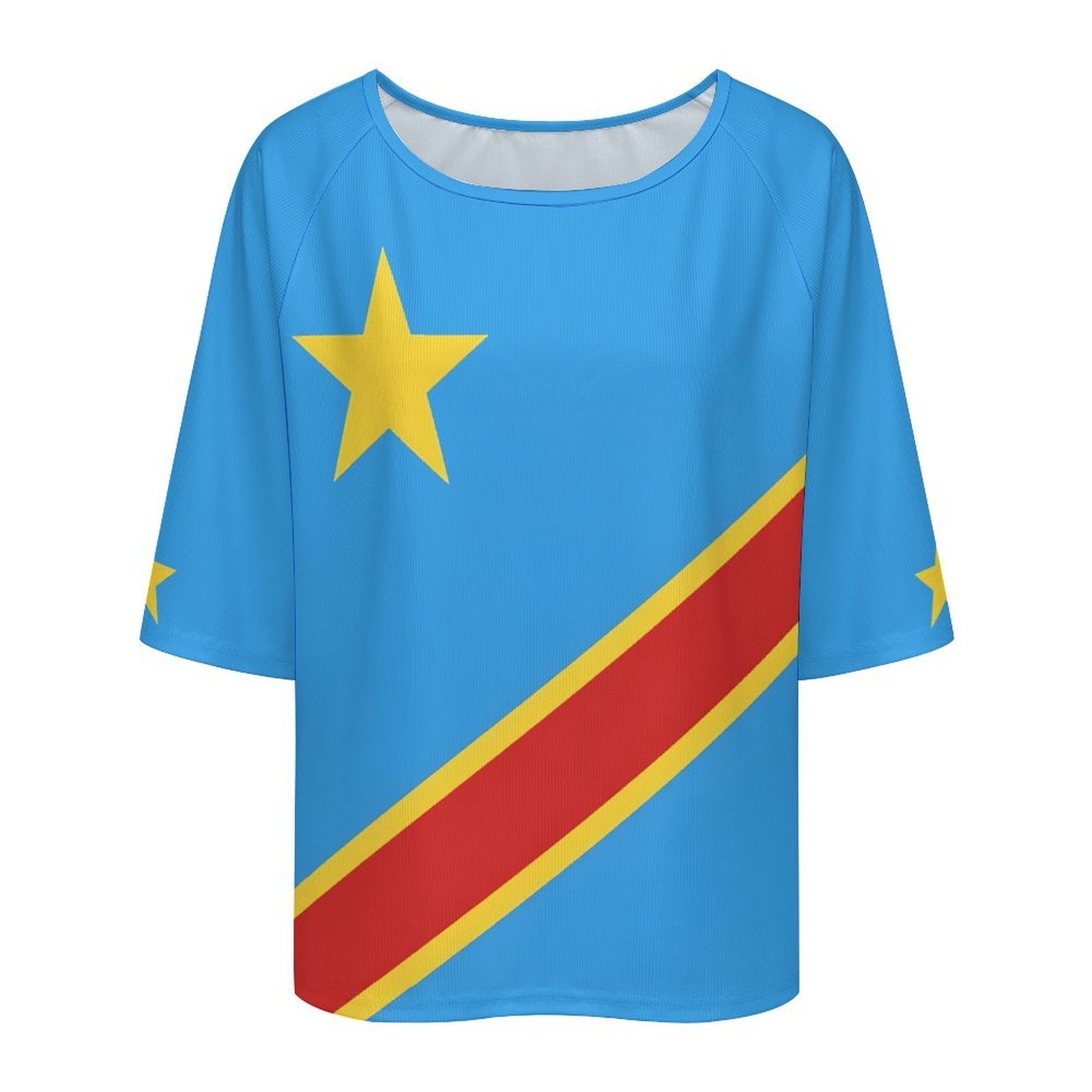 D R Congo Flag Women’s Loose Half-Sleeve Boat Neck T-Shirt