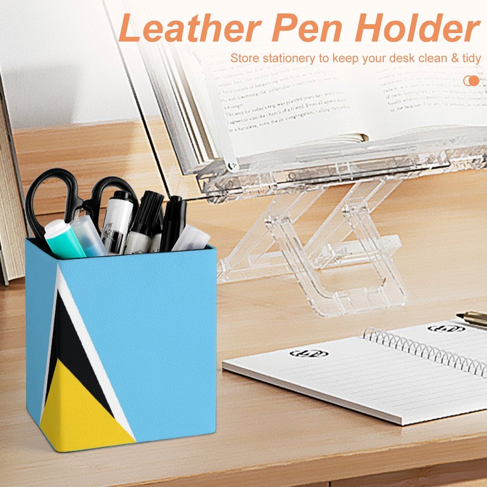 St Lucia Flag Square Pen Holder