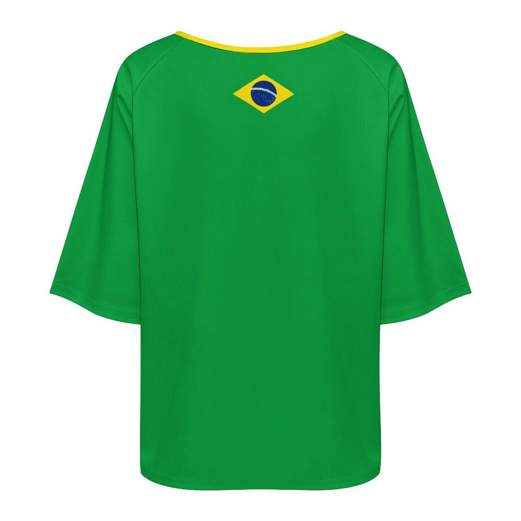 Brazil Flag Women’s Loose Half-Sleeve Boat Neck T-Shirt