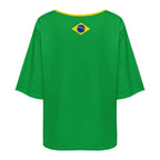 Brazil Flag Women’s Loose Half-Sleeve Boat Neck T-Shirt