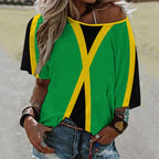 Jamaica Flag Women’s Loose Half-Sleeve Boat Neck T-Shirt