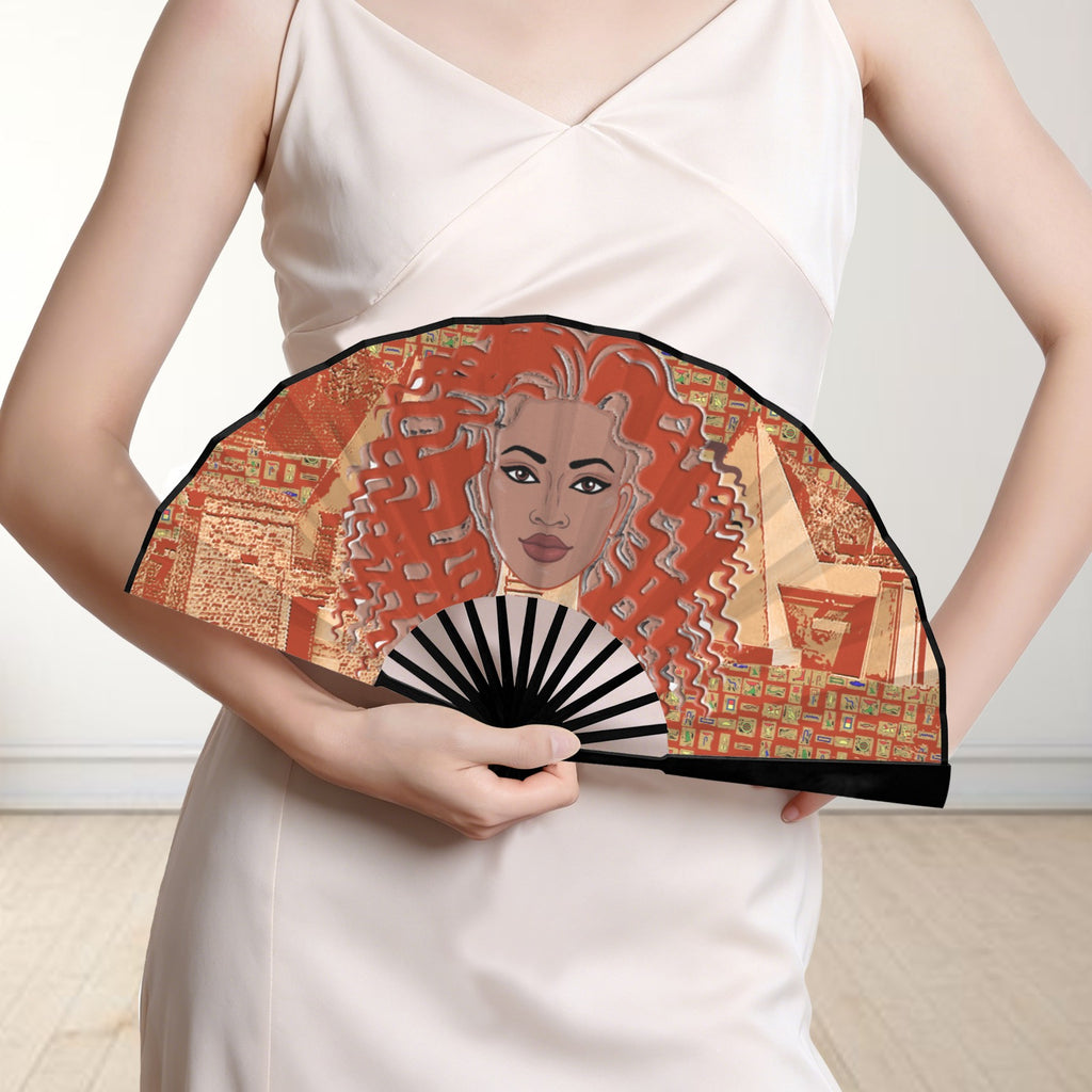 Nubian Girl (Red-Rust) Double-Sided Custom Folding Fan