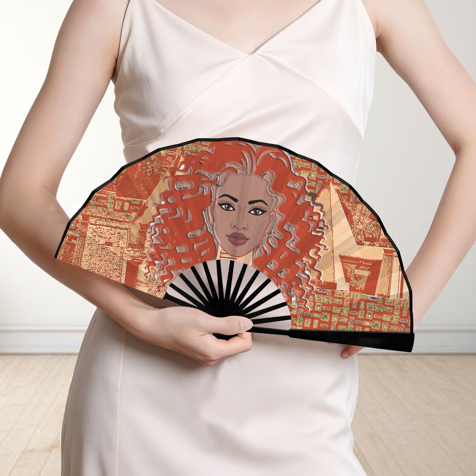 Nubian Girl (Red-Rust) Double-Sided Custom Folding Fan