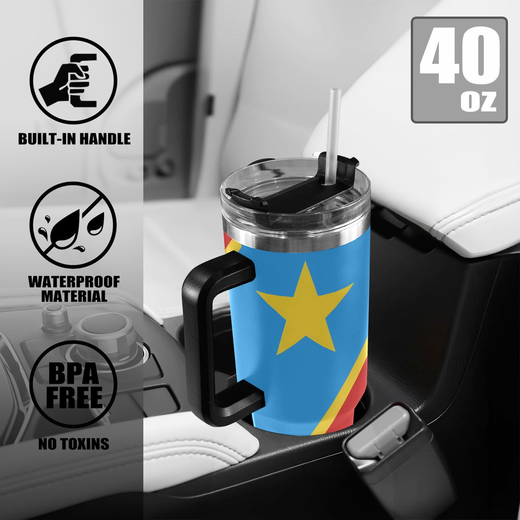 D R Congo Flag 40oz Tumbler with Black Handle
