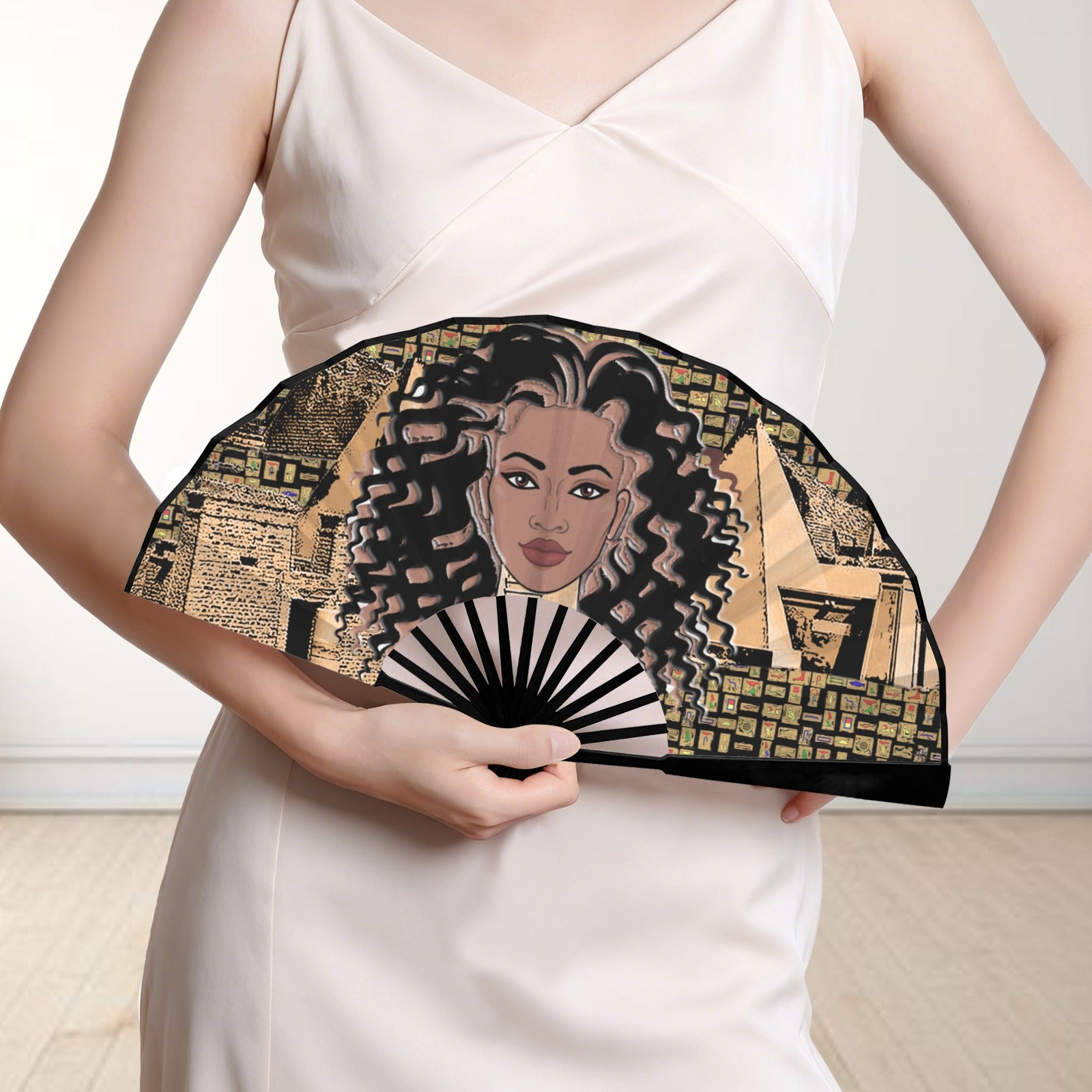 Nubian Girl (Black) Double-Sided Custom Folding Fan