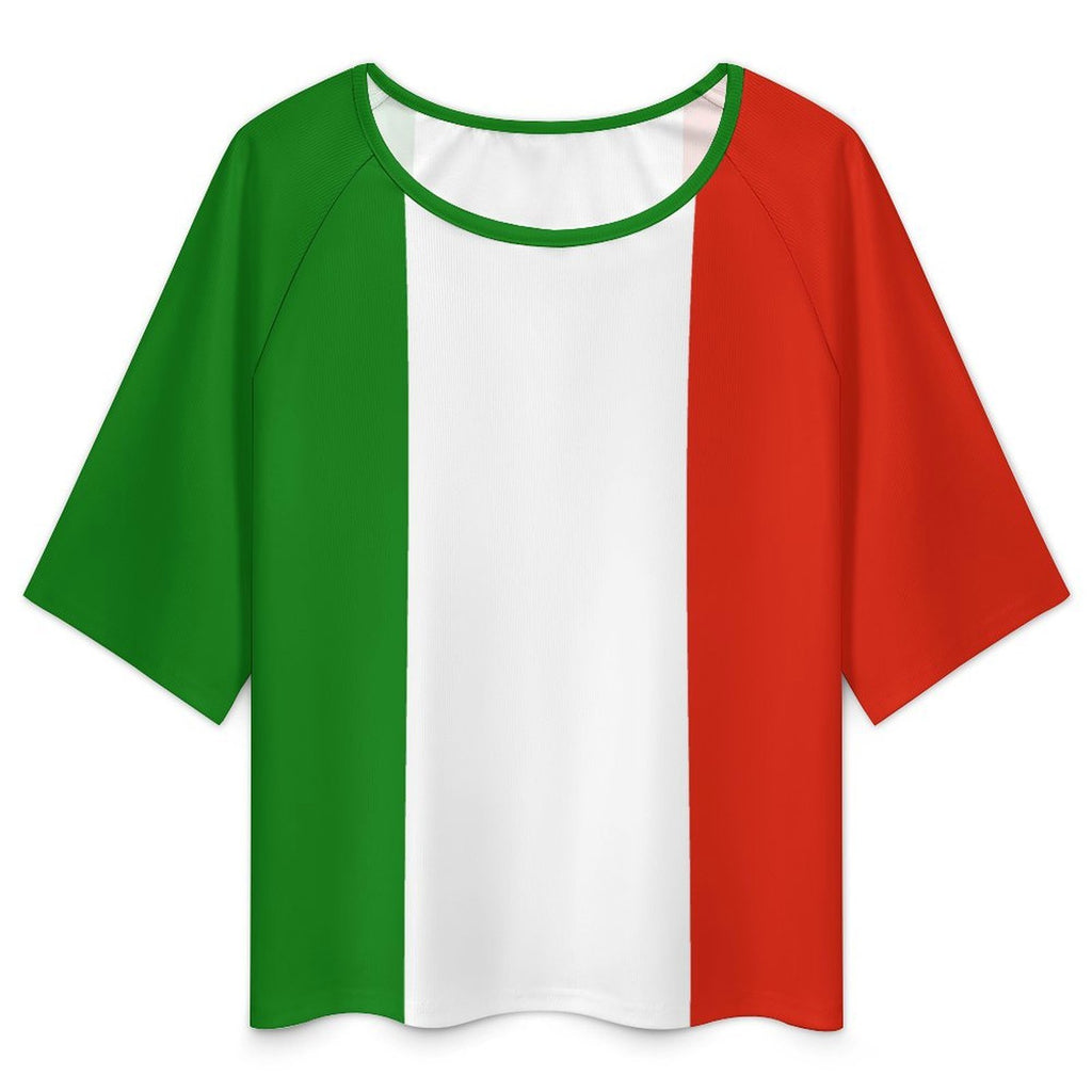 Italy Flag Women’s Loose Half-Sleeve Boat Neck T-Shirt