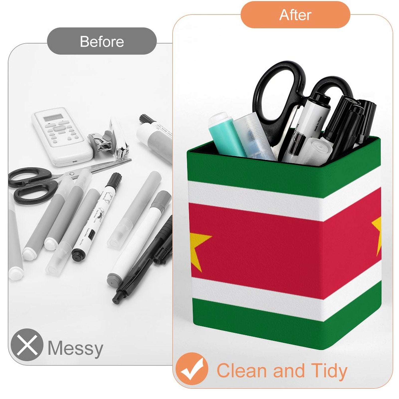 Suriname Flag Square Pen Holder