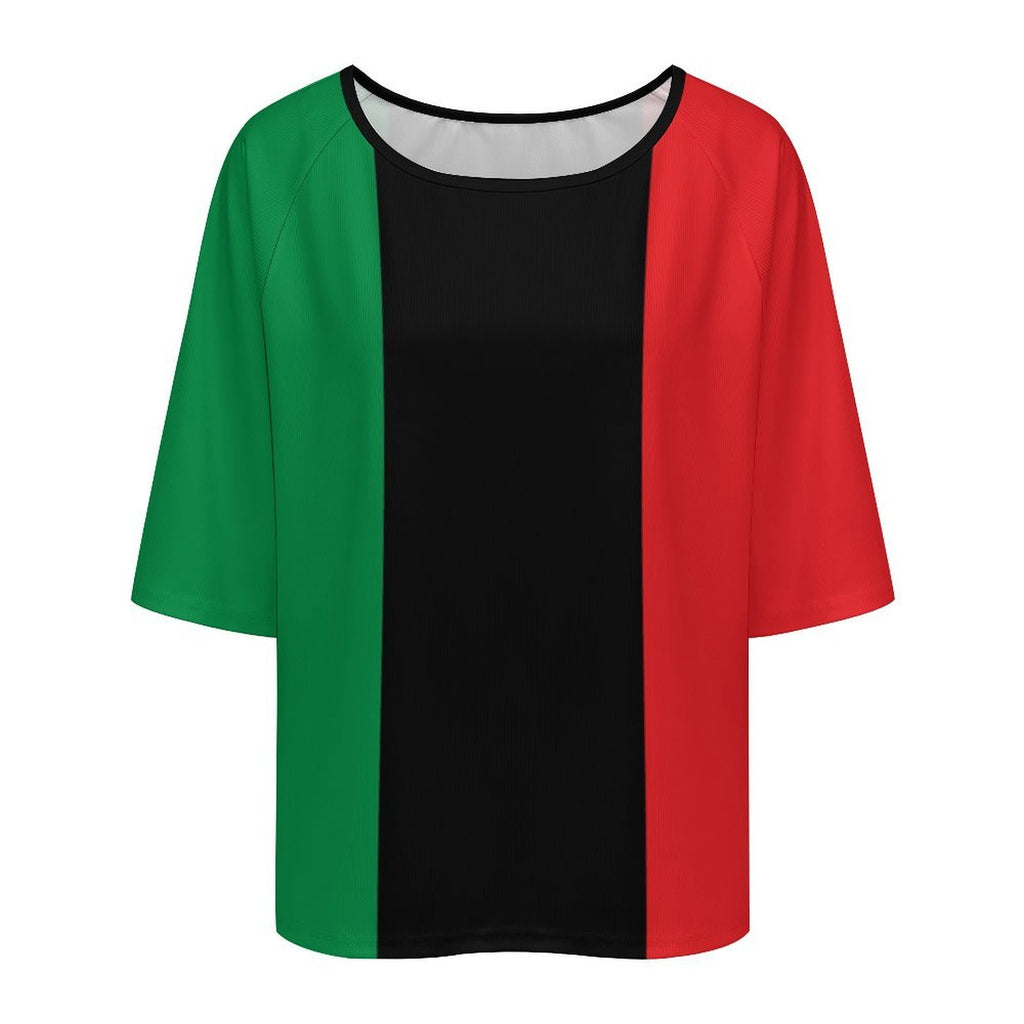 Pan African Flag Women’s Loose Half-Sleeve Boat Neck T-Shirt