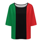 Pan African Flag Women’s Loose Half-Sleeve Boat Neck T-Shirt