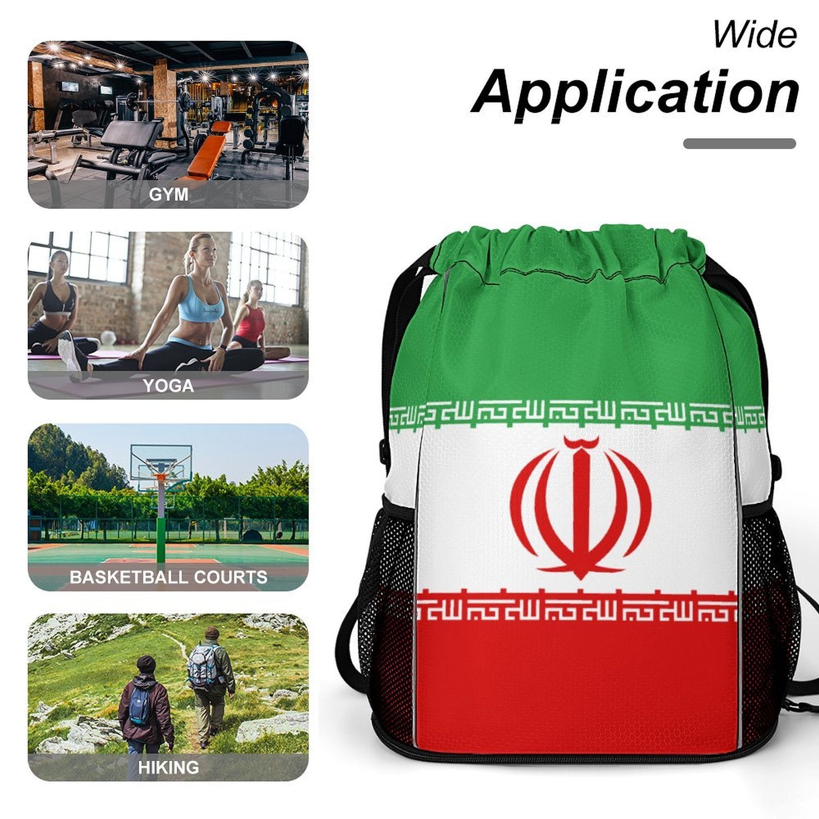 Iran Flag Sports Drawstring Bag