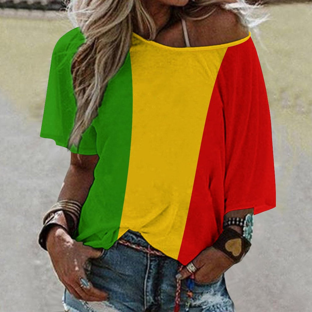 Rastafarian Flag Women’s Loose Half-Sleeve Boat Neck T-Shirt