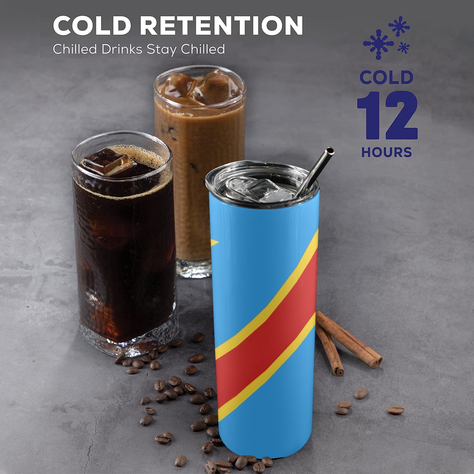 D R Congo Flag 20oz Tall Skinny Tumbler with Lid and Straw