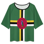Dominica Flag Women’s Loose Half-Sleeve Boat Neck T-Shirt