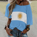 Argentina Flag Women’s Loose Half-Sleeve Boat Neck T-Shirt