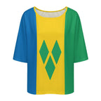St Vincent Flag Women’s Loose Half-Sleeve Boat Neck T-Shirt