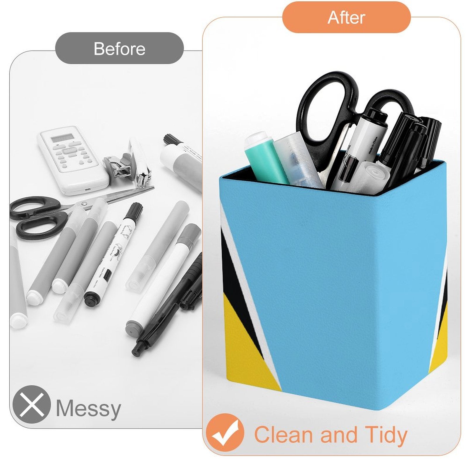 St Lucia Flag Square Pen Holder