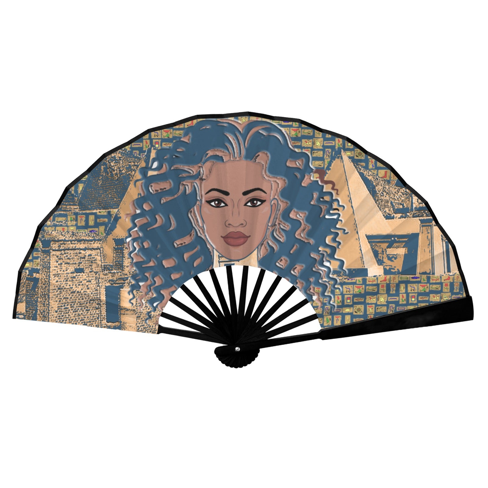 Nubian Girl (Blue) Double-Sided Custom Folding Fan