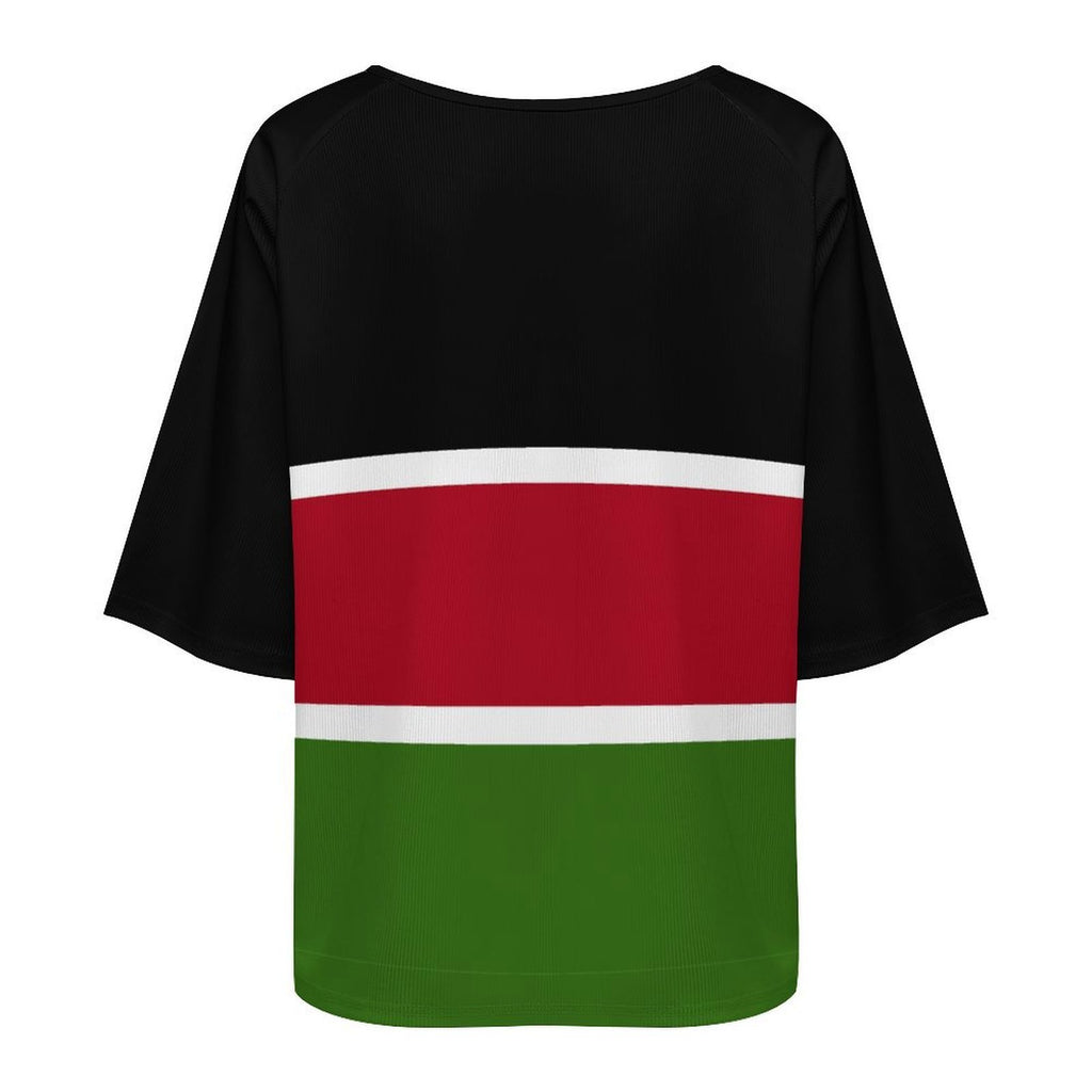 Kenya Flag Women’s Loose Half-Sleeve Boat Neck T-Shirt