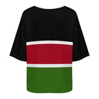 Kenya Flag Women’s Loose Half-Sleeve Boat Neck T-Shirt