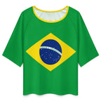 Brazil Flag Women’s Loose Half-Sleeve Boat Neck T-Shirt