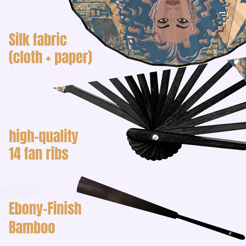 Nubian Girl (Blue) Double-Sided Custom Folding Fan