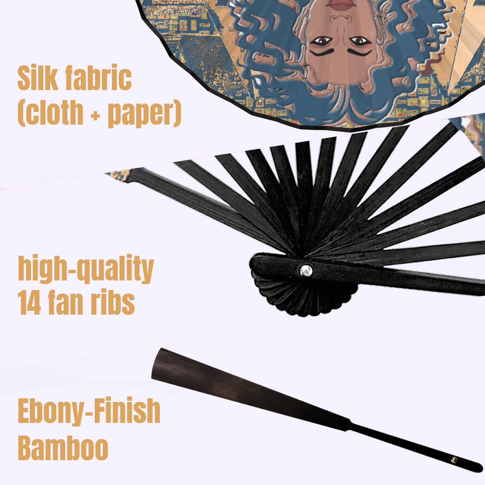 Nubian Girl (Blue) Double-Sided Custom Folding Fan