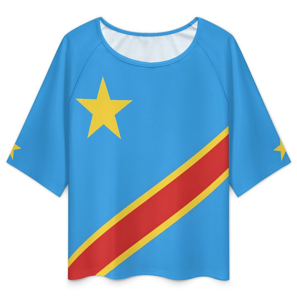 D R Congo Flag Women’s Loose Half-Sleeve Boat Neck T-Shirt
