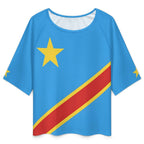 D R Congo Flag Women’s Loose Half-Sleeve Boat Neck T-Shirt