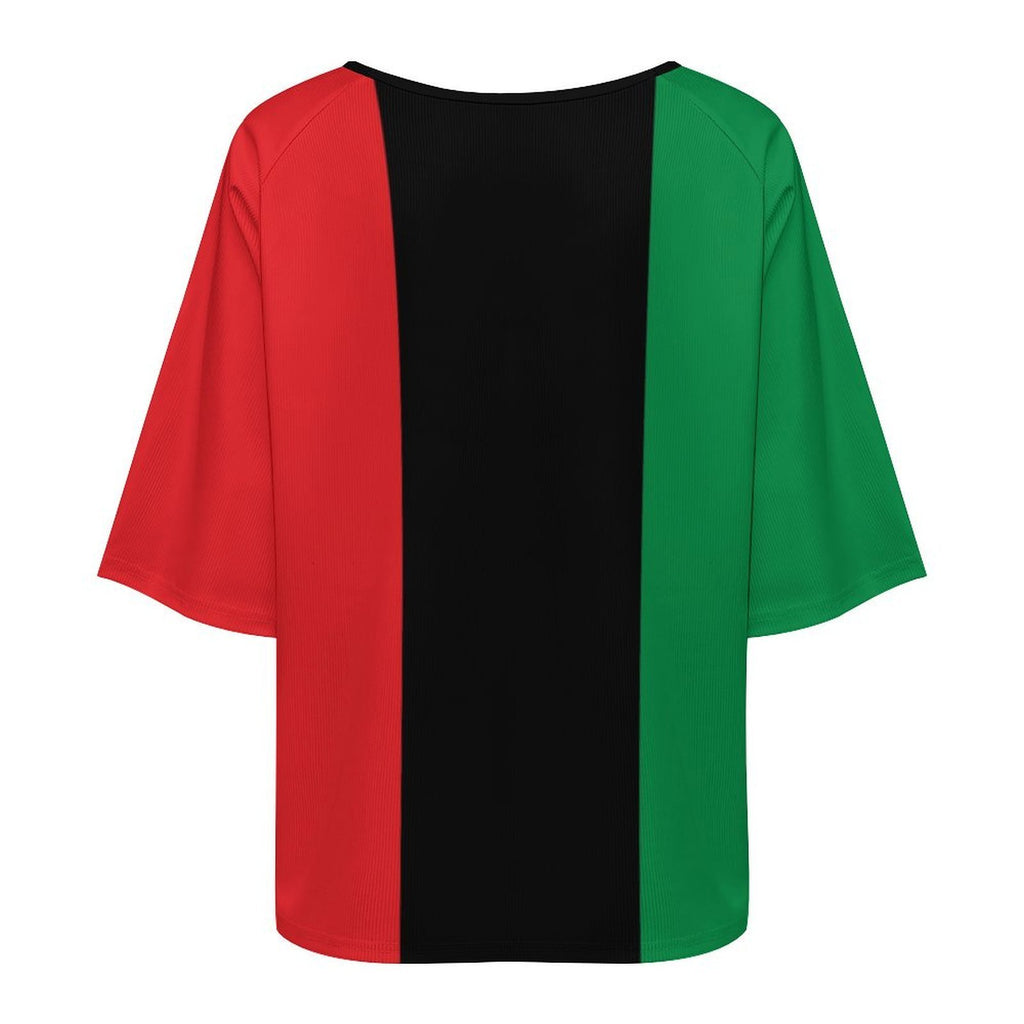Pan African Flag Women’s Loose Half-Sleeve Boat Neck T-Shirt