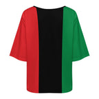Pan African Flag Women’s Loose Half-Sleeve Boat Neck T-Shirt