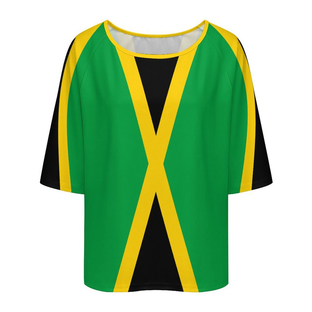 Jamaica Flag Women’s Loose Half-Sleeve Boat Neck T-Shirt