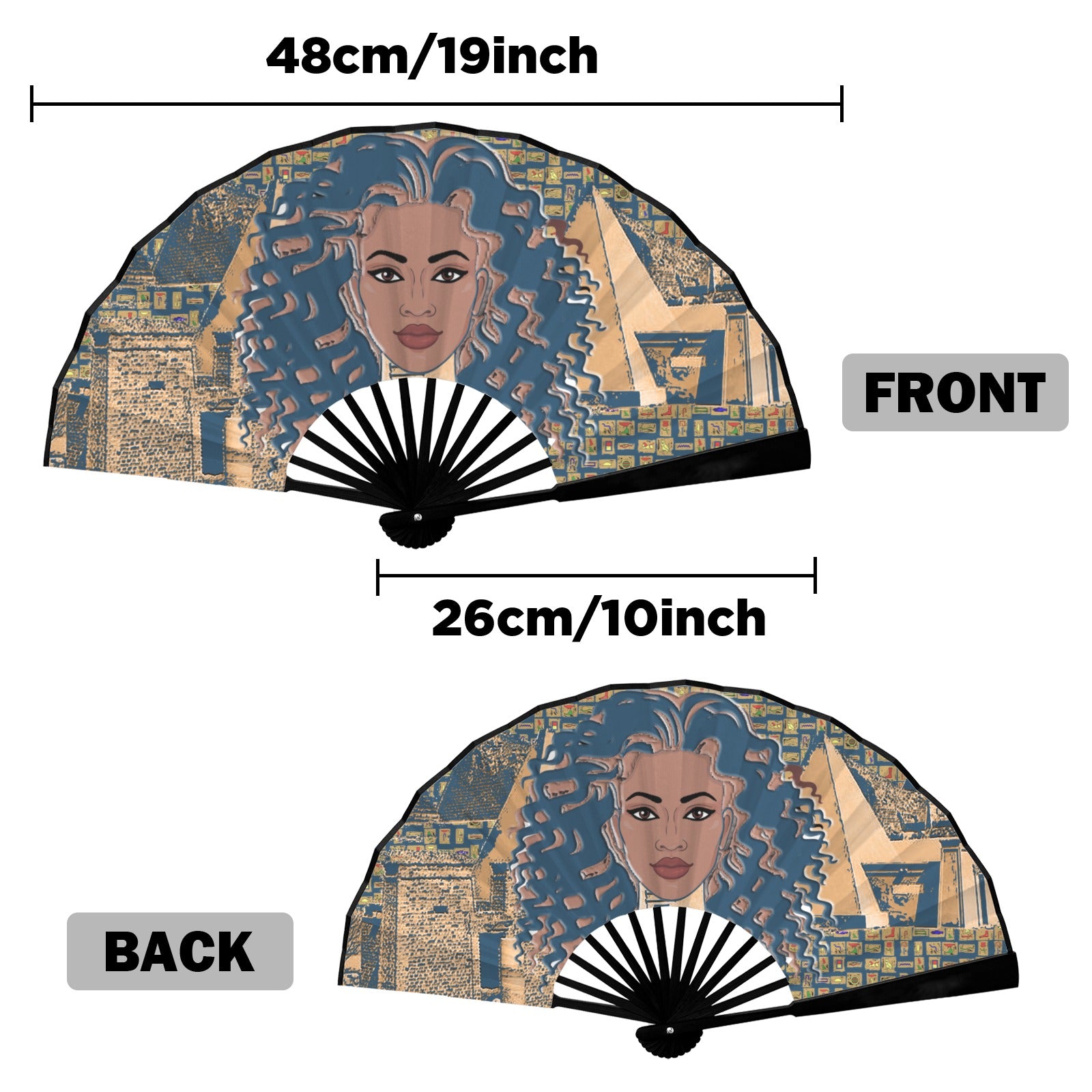 Nubian Girl (Blue) Double-Sided Custom Folding Fan