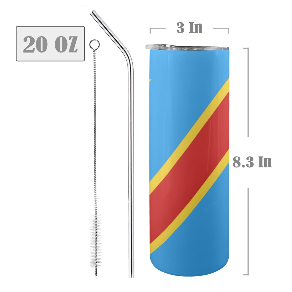 D R Congo Flag 20oz Tall Skinny Tumbler with Lid and Straw