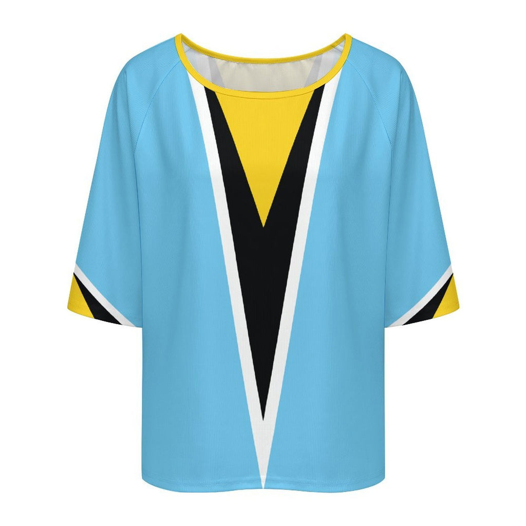 St Lucia Flag Women’s Loose Half-Sleeve Boat Neck T-Shirt