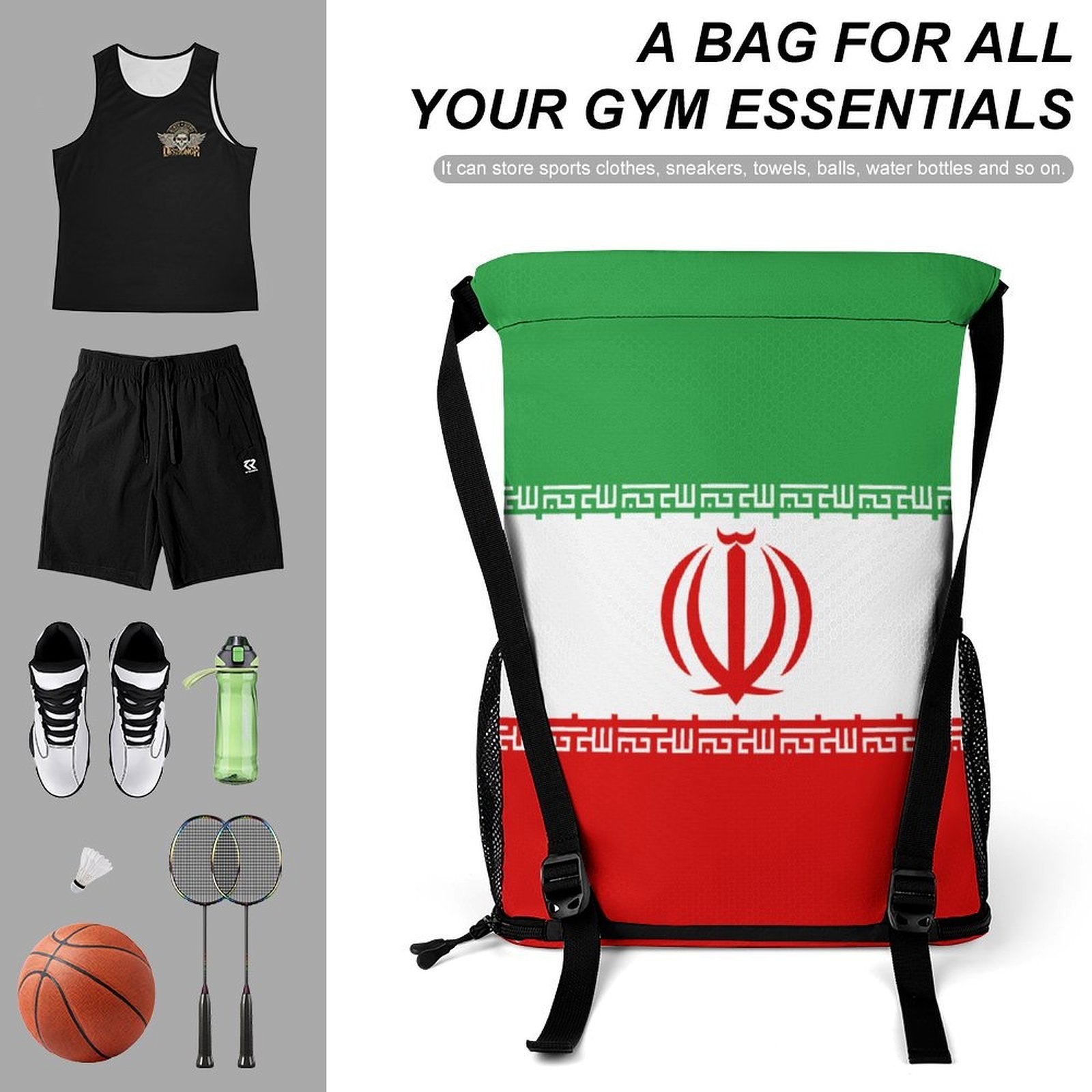 Iran Flag Sports Drawstring Bag
