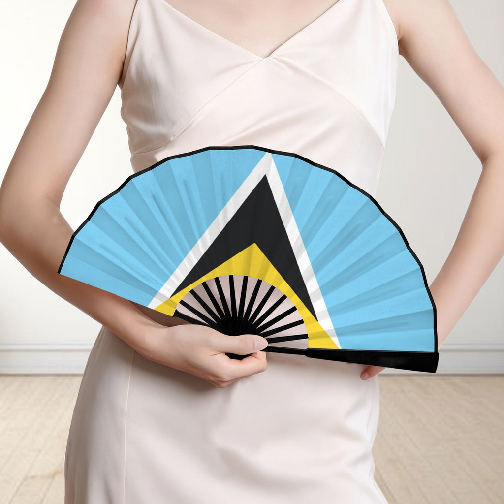 St Lucia Flag Double-Sided Custom Folding Fan