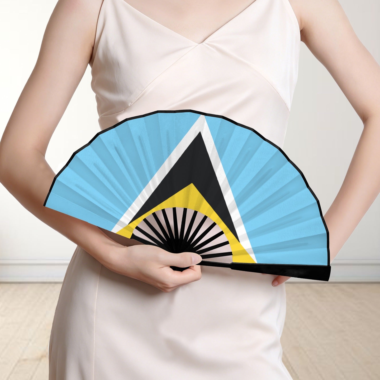 St Lucia Flag Double-Sided Custom Folding Fan