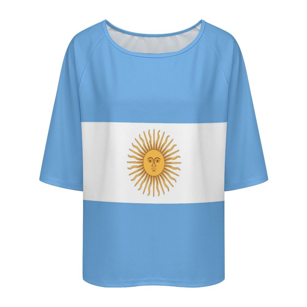 Argentina Flag Women’s Loose Half-Sleeve Boat Neck T-Shirt