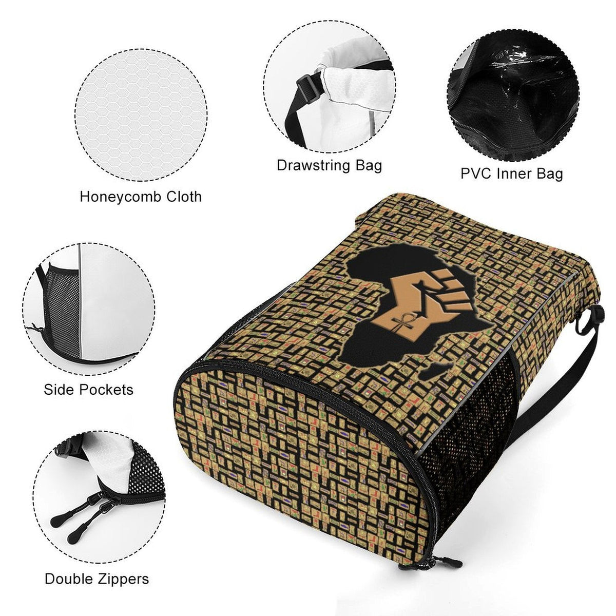 African Pride (Black) Sports Drawstring Bag (6 Colors Available) - Conscious Apparel Store