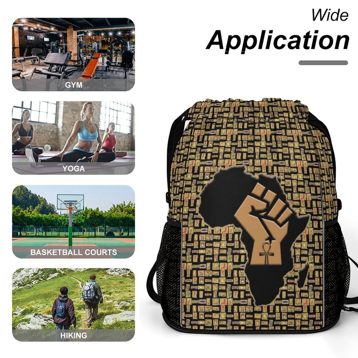 African Pride (Black) Sports Drawstring Bag (6 Colors Available) - Conscious Apparel Store