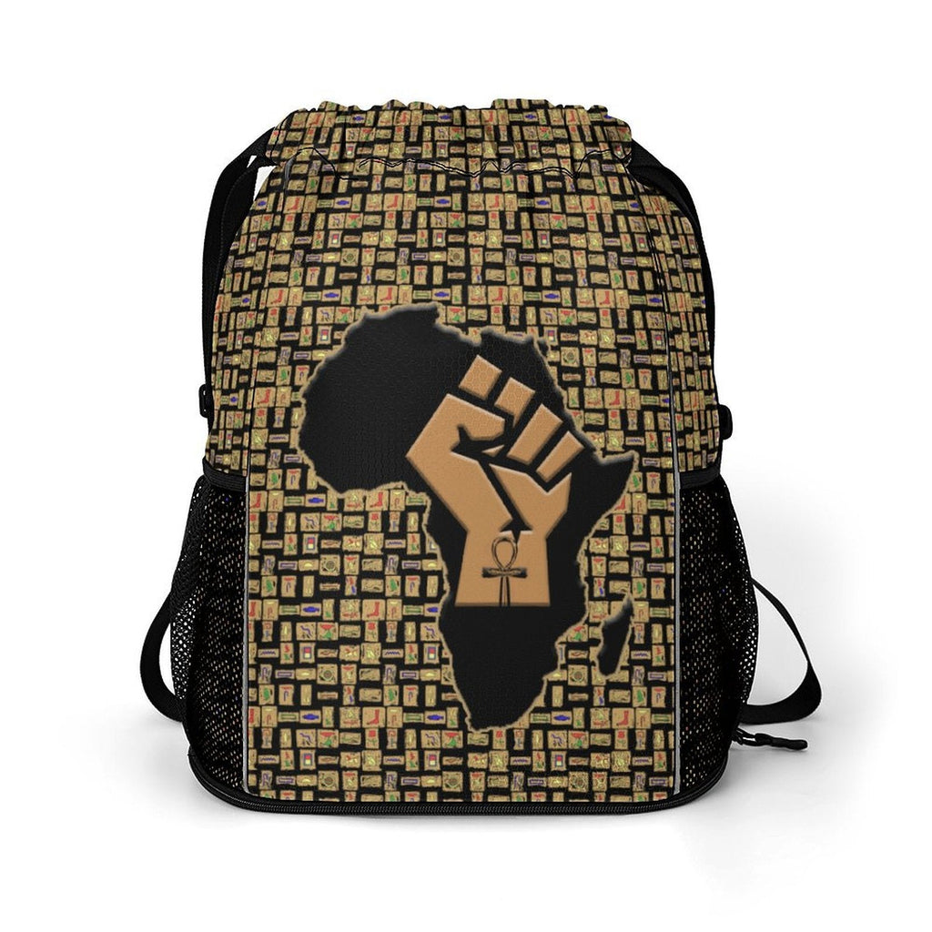 African Pride (Black) Sports Drawstring Bag (6 Colors Available) - Conscious Apparel Store
