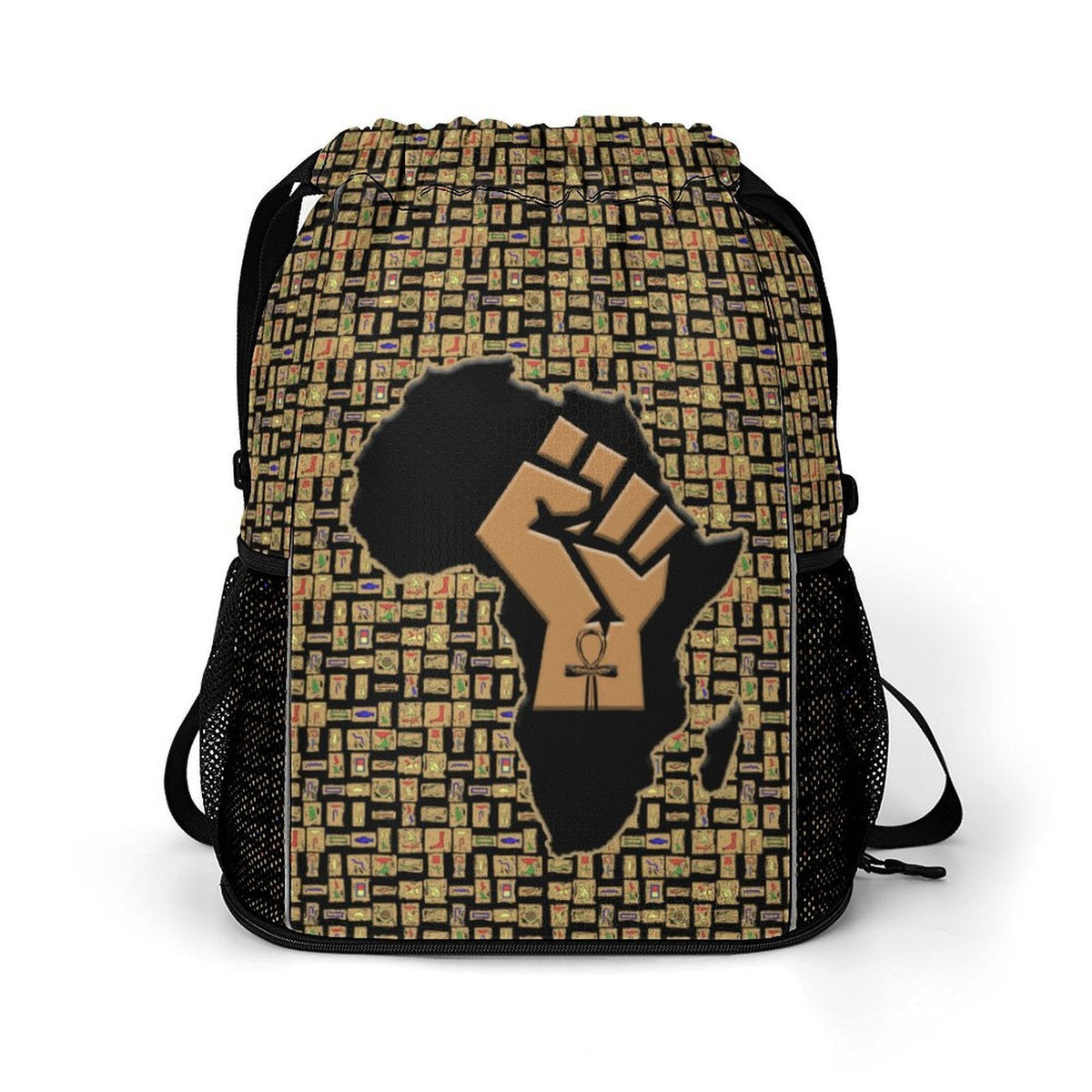 African Pride (Black) Sports Drawstring Bag (6 Colors Available) - Conscious Apparel Store