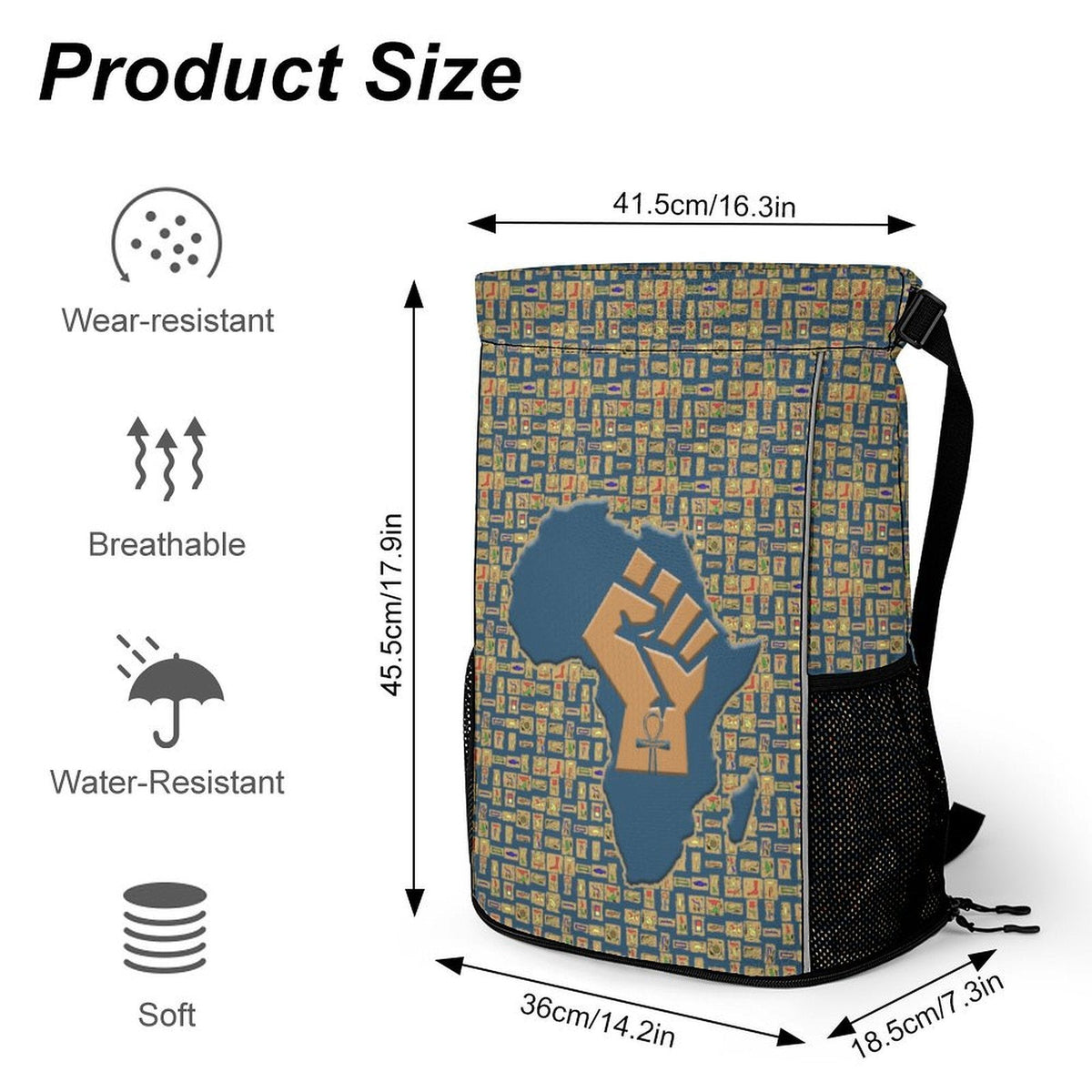 African Pride (Blue) Sports Drawstring Bag (6 Colors Available) - Conscious Apparel Store