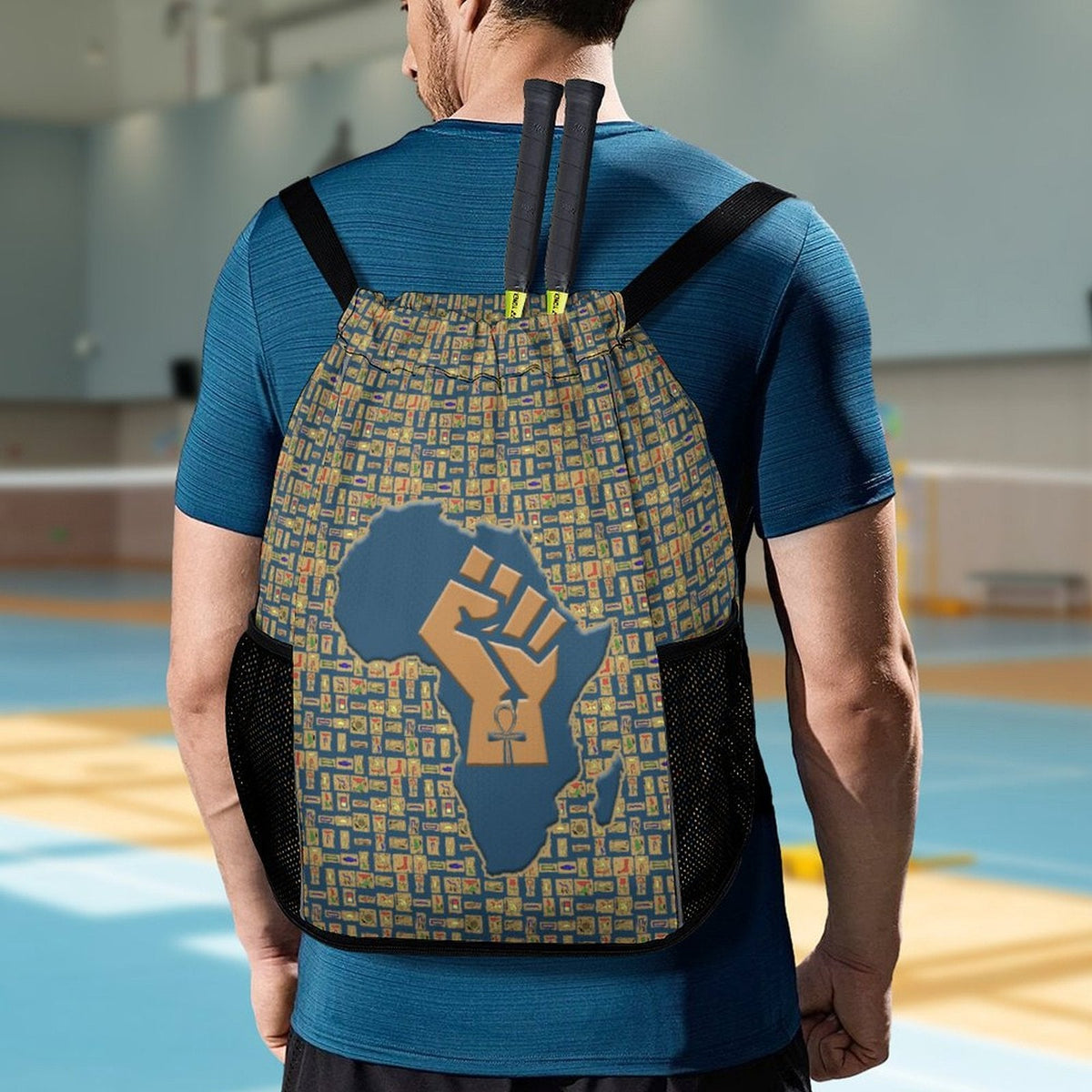 African Pride (Blue) Sports Drawstring Bag (6 Colors Available) - Conscious Apparel Store