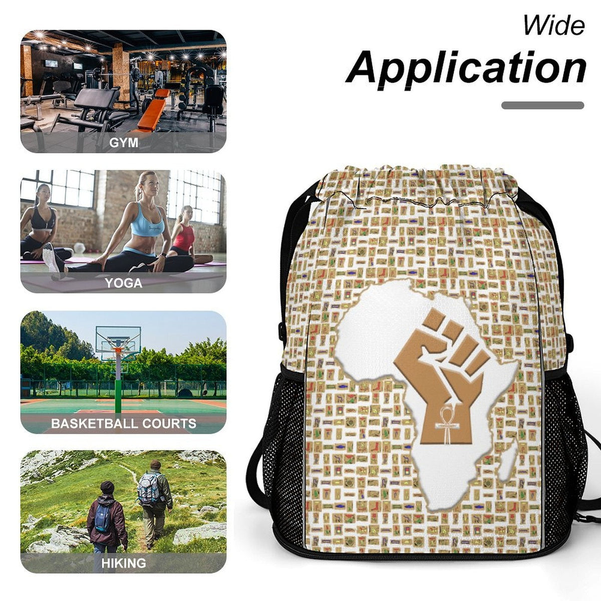 African Pride (White) Sports Drawstring Bag (6 Colors Available) - Conscious Apparel Store