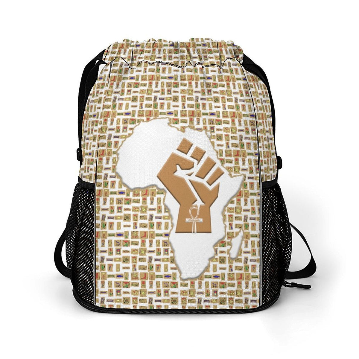 African Pride (White) Sports Drawstring Bag (6 Colors Available) - Conscious Apparel Store