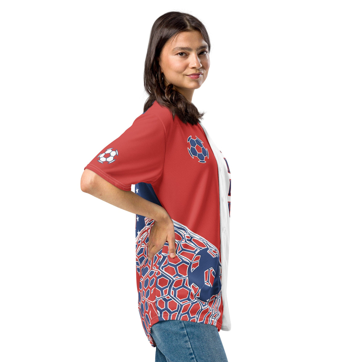 American Soccer Themed Button-Down Sport Jersey - Conscious Apparel Store