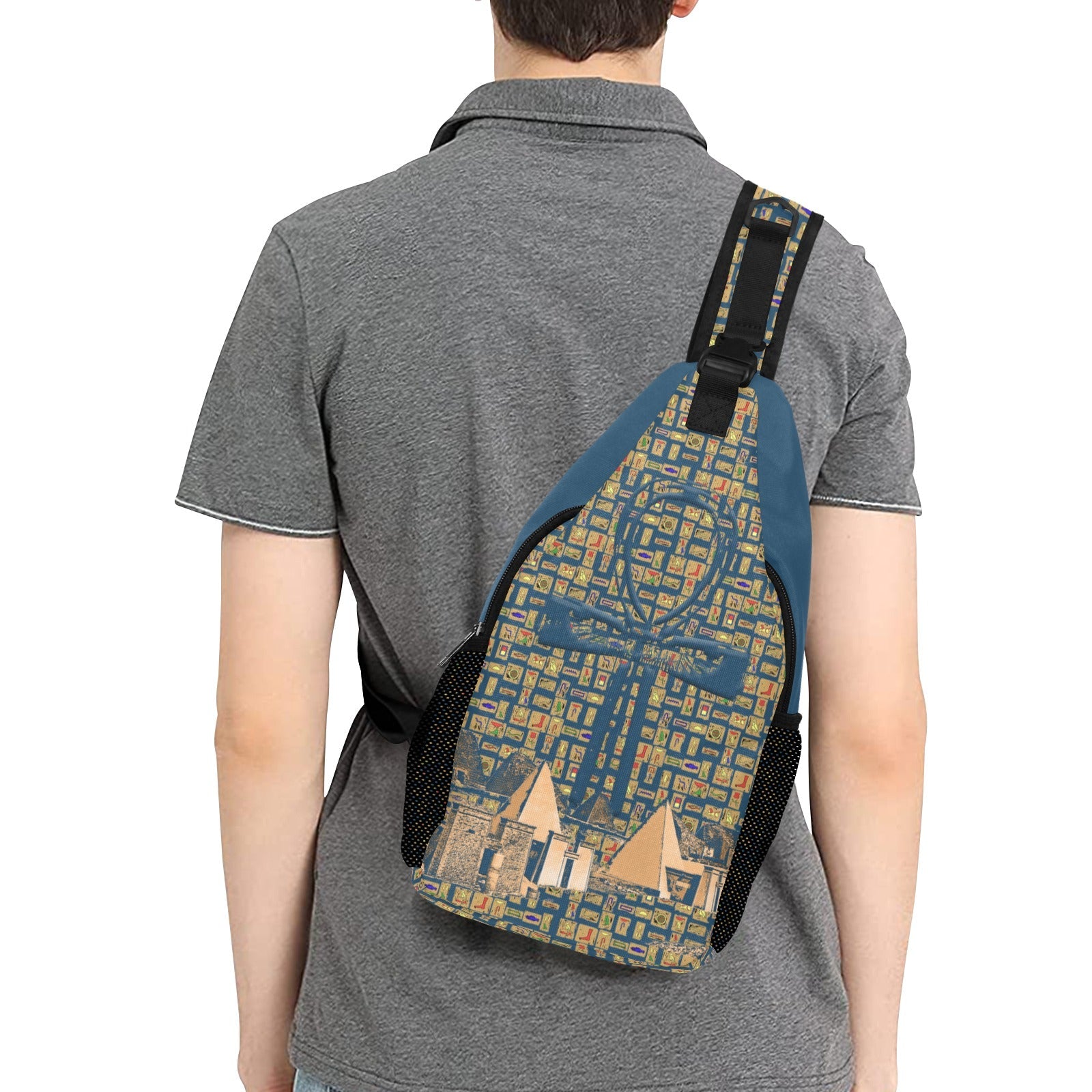 Ankh Cross Hieroglyphics (Blue) Casual Chest Bag (6 Colors Available) - Conscious Apparel Store